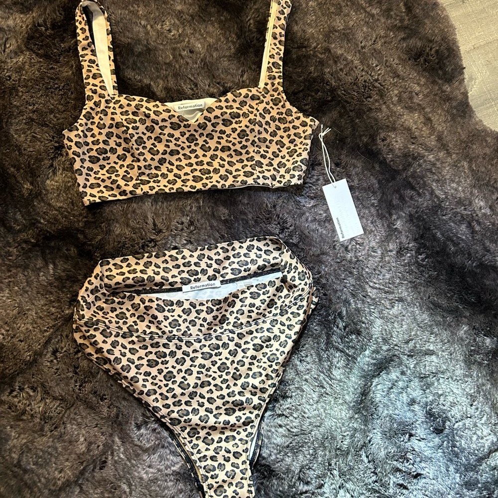 Reformation cheetah leopard two piece bikini swim size LARGE